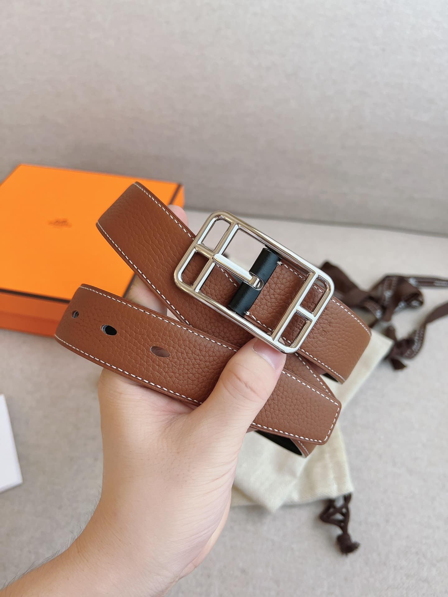 H**me5 Quentin Reversible Belt Brown Rectangle Buckle 32Mm