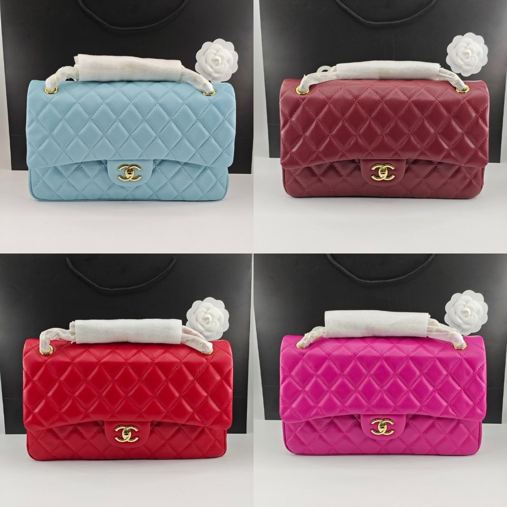 Ch**el Classic 11.12 Handbag Gold Tone Metal Light Blue 30Cm