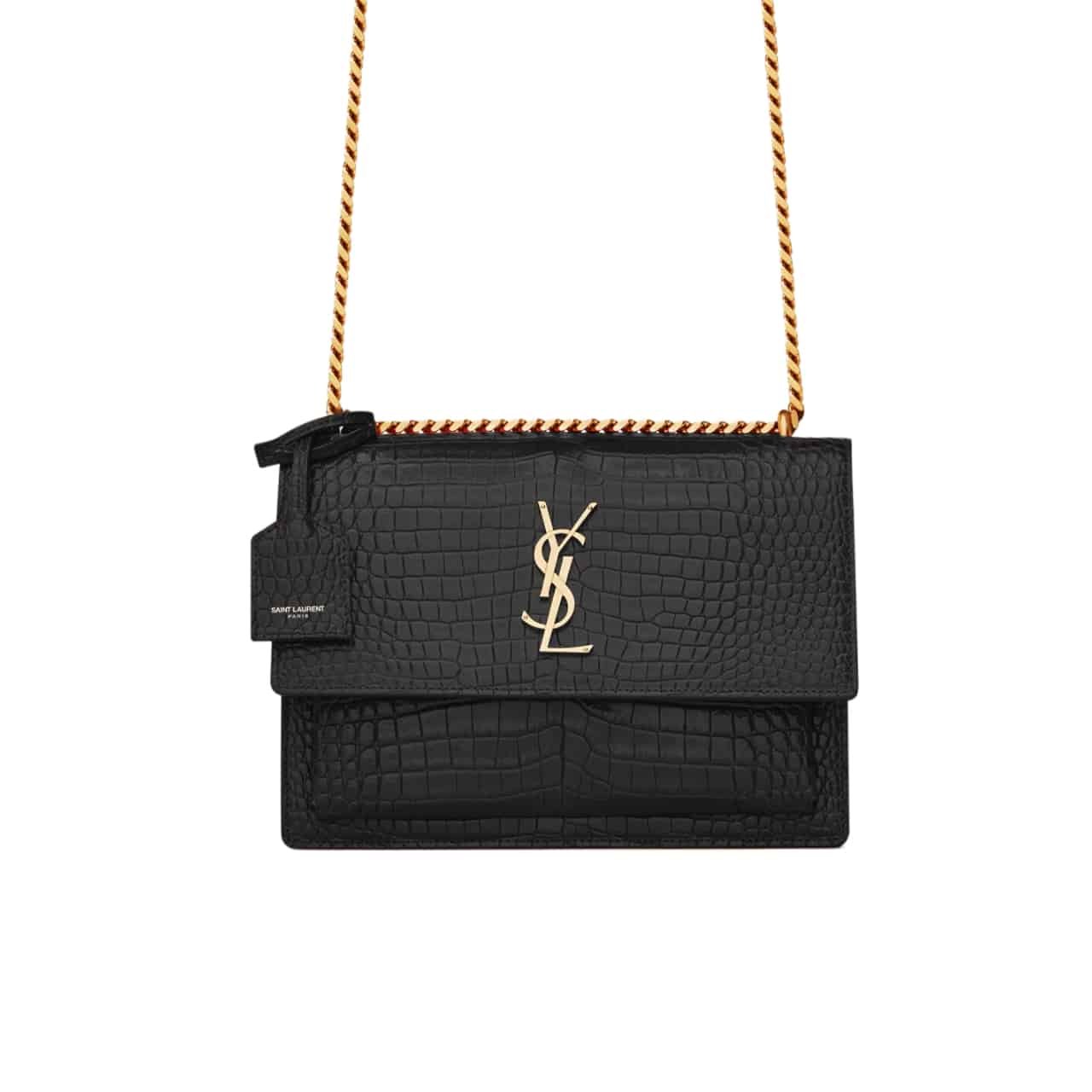 Sa1nt Lau*nt Sunset Medium In Crocodile Embossed Leather Black 22Cm 442906Dnd0J1000