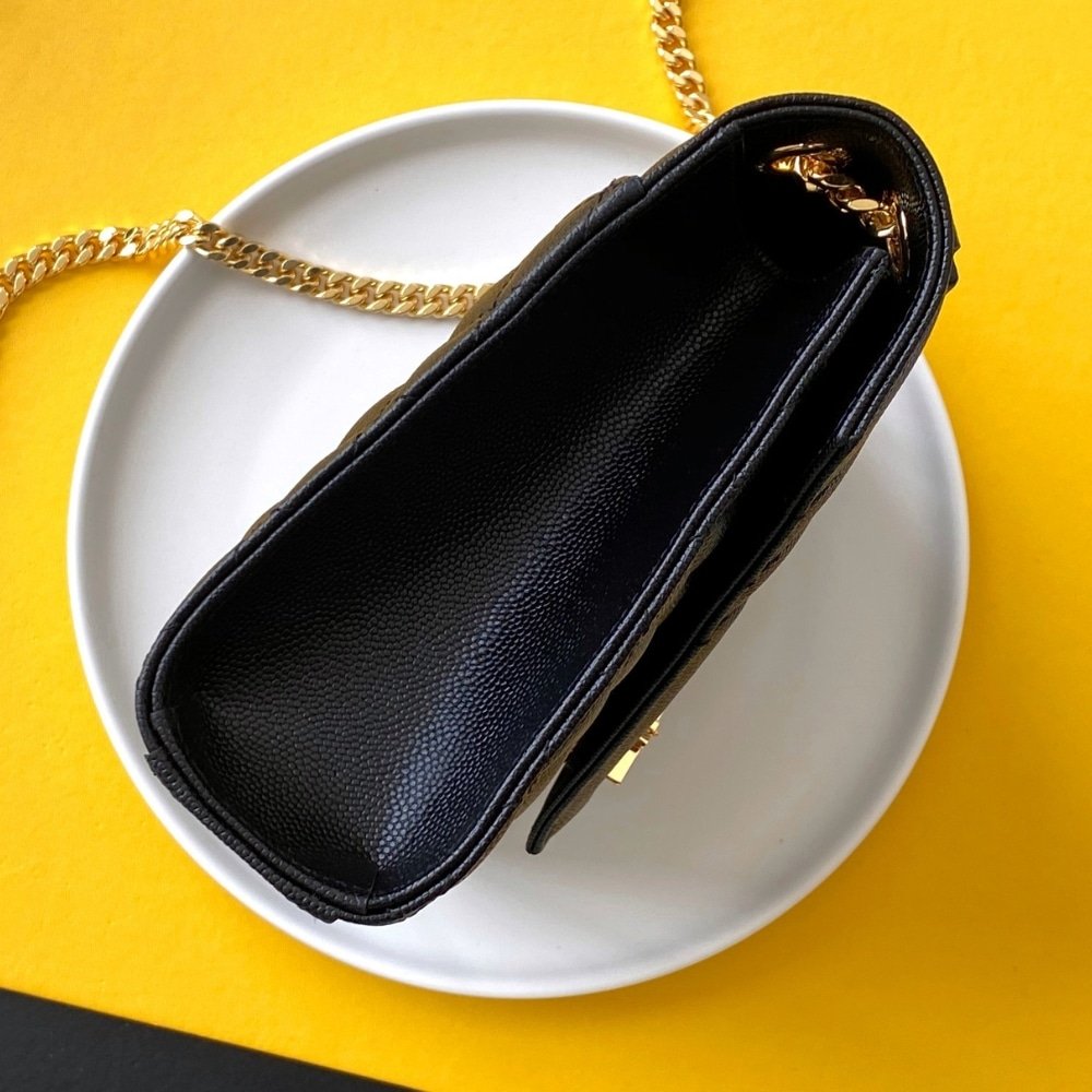 Sa1nt Lau*nt Envelope Medium In Quilted Grain De Poudre Embossed Leather Black Gold 24Cm 600185Bow911000