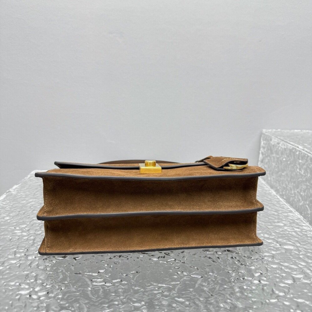 [S*per Vip 1:1] Pra*a Soft Sound Medium Suede Shoulder Bag Brown 28Cm Bn023 2C4S F0324 V Too