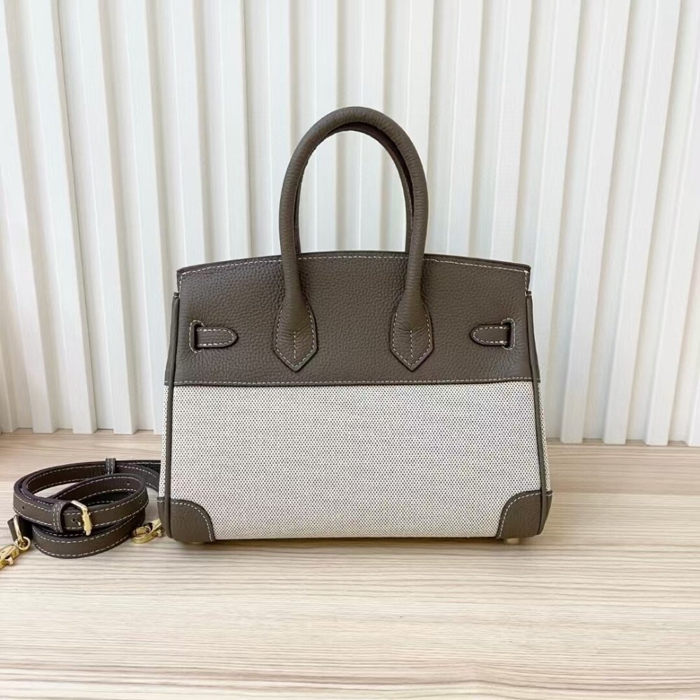 H**me5 Birkin 25 Two Tone Toile Canvas Gold Hardware Grey 25Cm