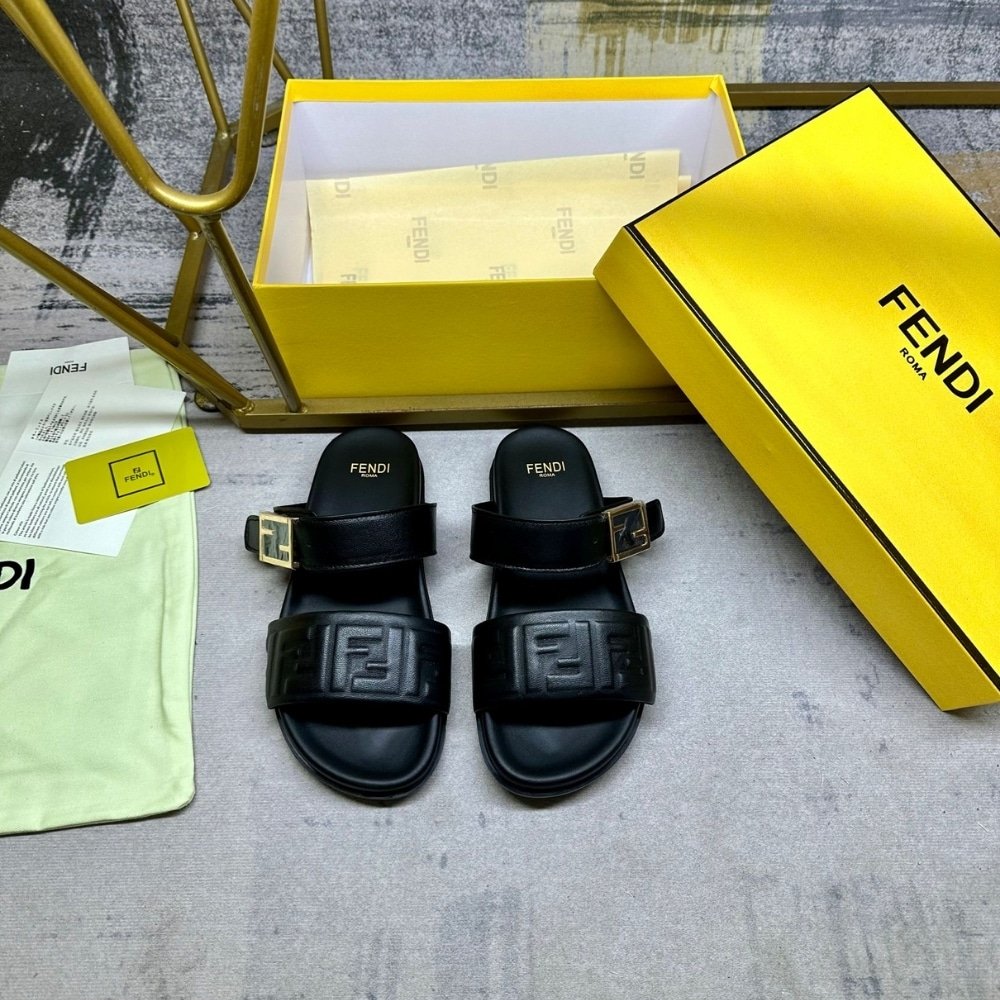F**di Feel Nappa Leather Slides Black 8X8710Abohf0Abb