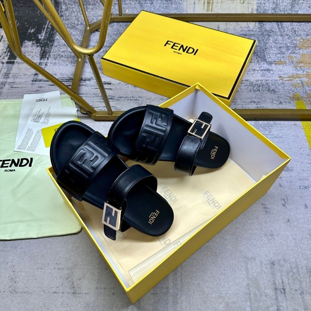 F**di Feel Nappa Leather Slides Black 8X8710Abohf0Abb