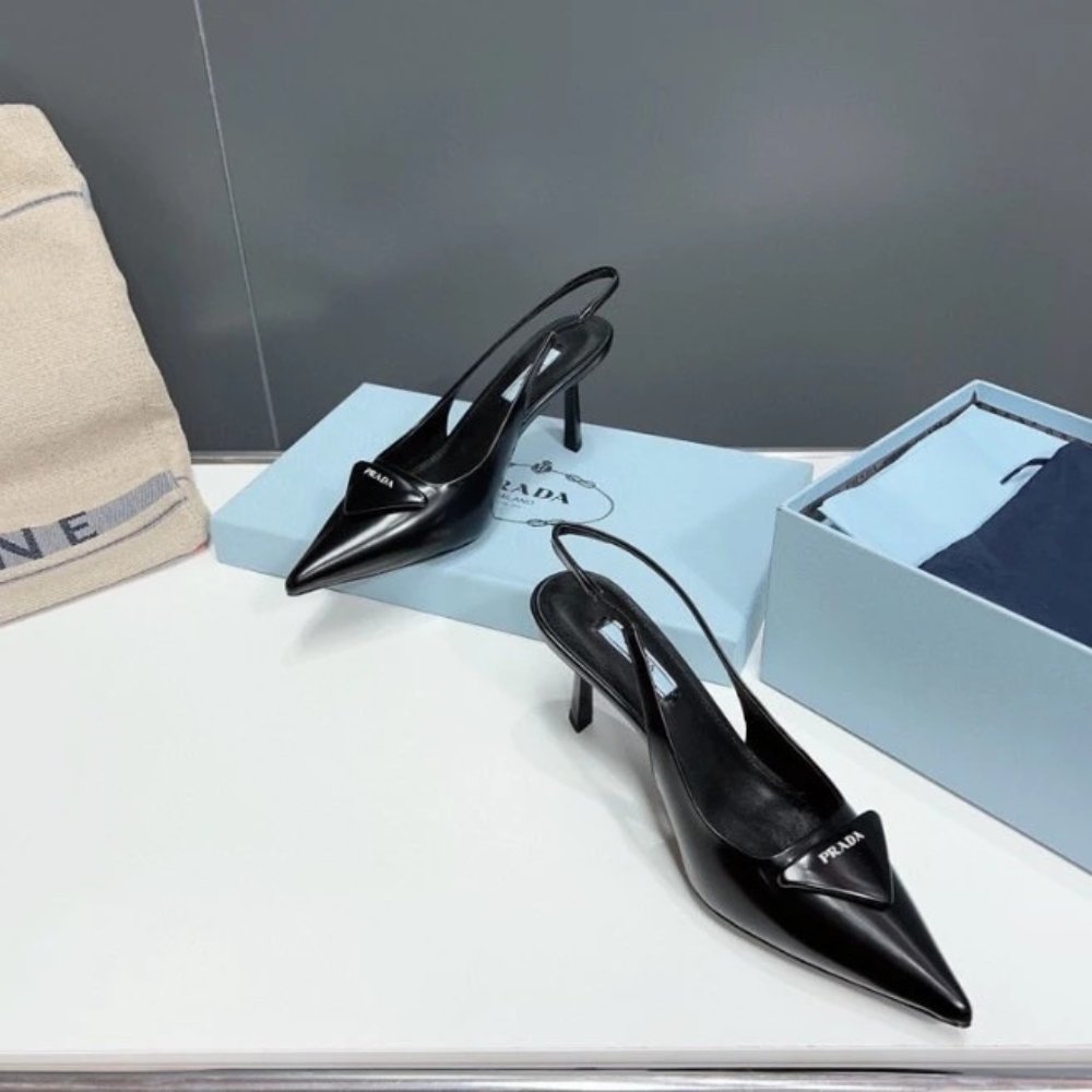 Pra*a Brushed Leather Slingback Pumps Black 1I901M 055 F0002 F 075