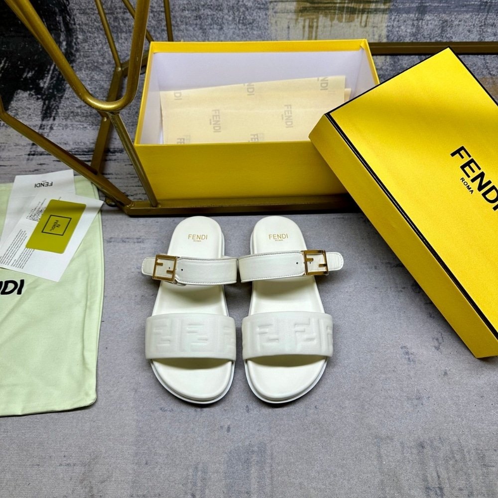 F**di Feel Nappa Leather Slides White 8X8710Abohf1Svv