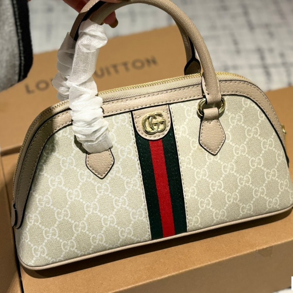 Gvc*1 Ophidia Small Top Handle Bag Beige And White 30Cm
