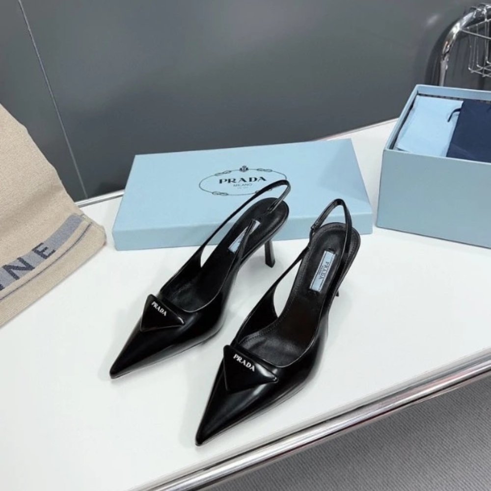 Pra*a Brushed Leather Slingback Pumps Black 1I901M 055 F0002 F 075