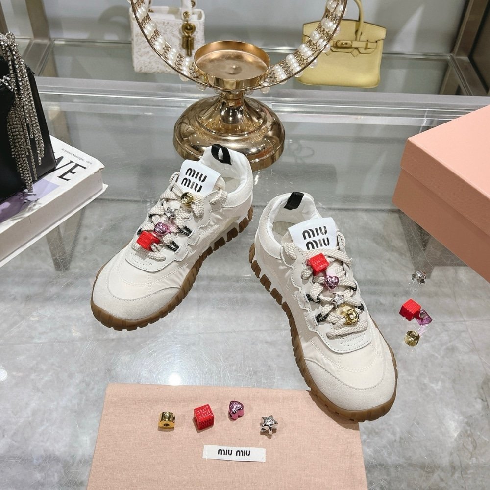 M1um1u Tyre Technical Fabric And Suede Sneaker Cloudy Ivory 5E417E Zjm F0304 F 005