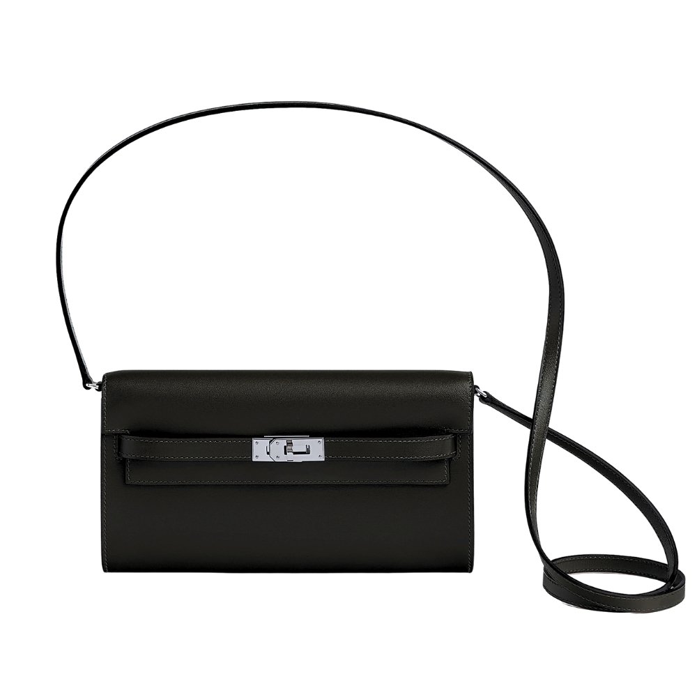 H**me5 Kelly Classique To Go Wallet Black Silver Hardware 19Cm H080253Ck89