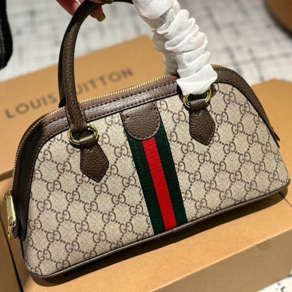 Gvc*1 Ophidia Small Top Handle Bag Beige And Ebony 30Cm
