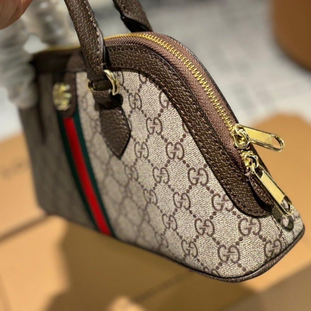 Gvc*1 Ophidia Small Top Handle Bag Beige And Ebony 30Cm