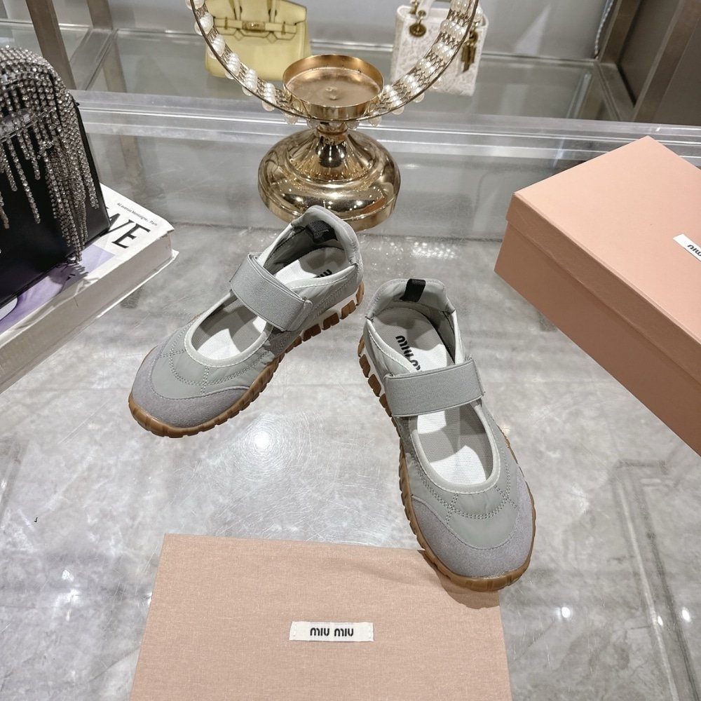 M1um1u Tyre Technical Fabric And Suede Ballerinas Cloudy Gray 5F416E D7C F0424 F 005