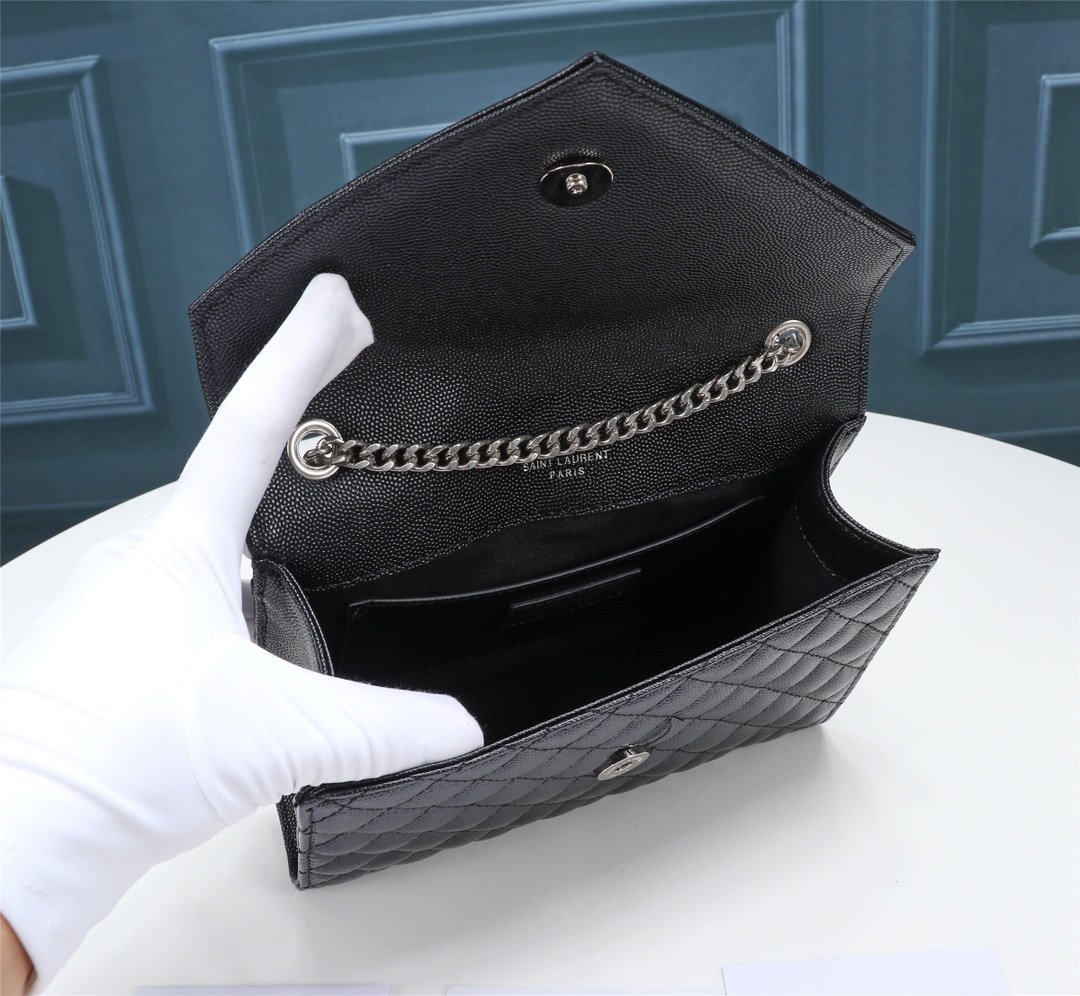 Sa1nt Lau*nt Envelope Small Bag In Mix Matelassé Grain De Poudre Embossed Black Silver 21Cm 600195Bow921000