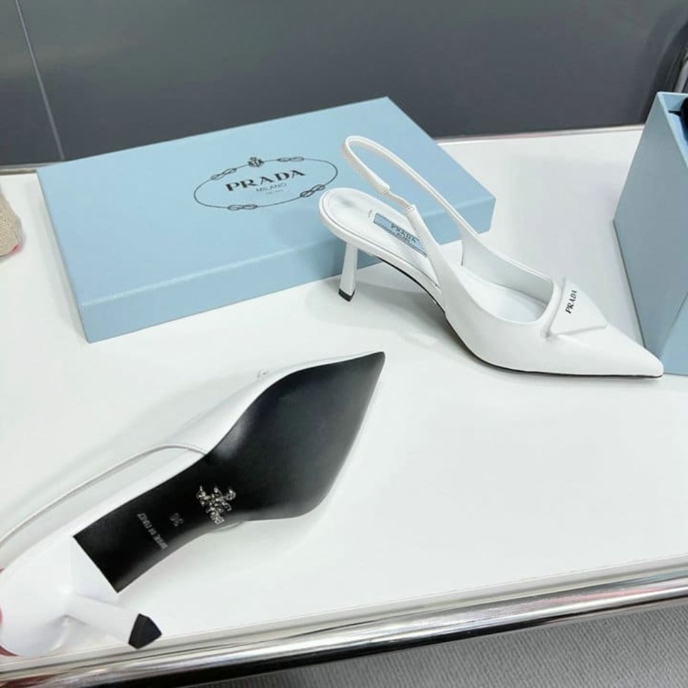 Pra*a Brushed Leather Slingback Pumps White 1I901M 055 F0009 F 075