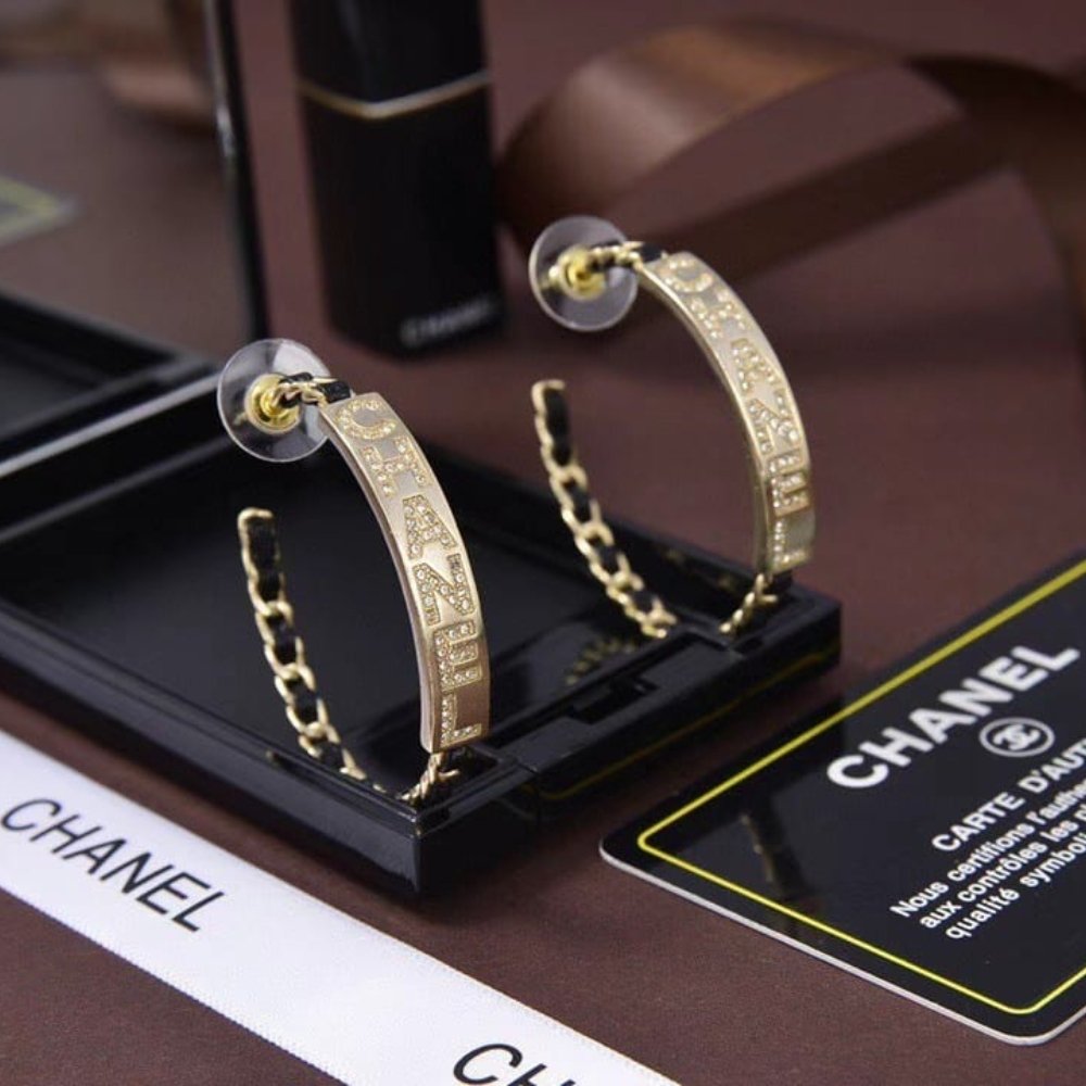 Ch**el Earrings Black Gold