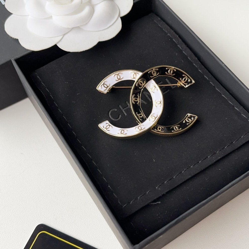 Ch**el Cc Brooch Black And White