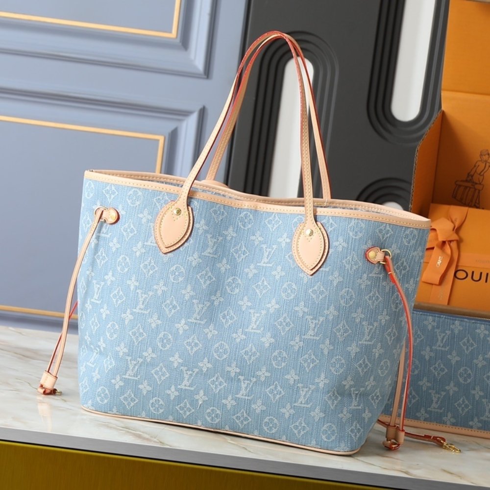 L0vis Vvtt0n Neverfull MM Bag Monogram Denim Blue 31Cm