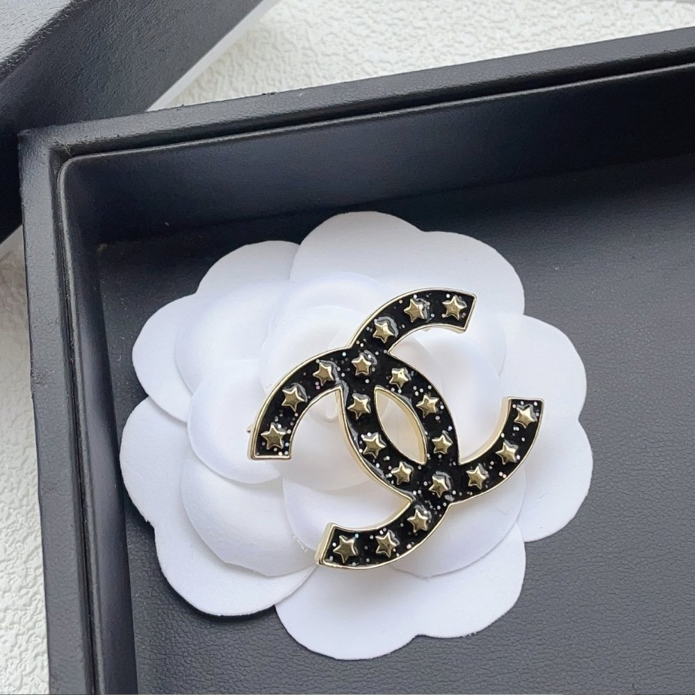 Ch**el Cc Brooch Black With Many Small Stars