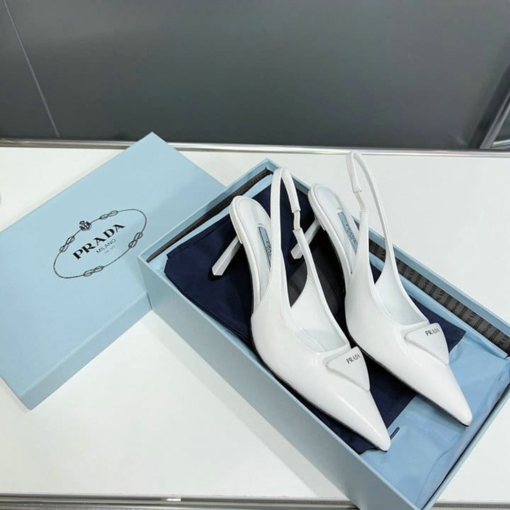 Pra*a Brushed Leather Slingback Pumps White 1I901M 055 F0009 F 075