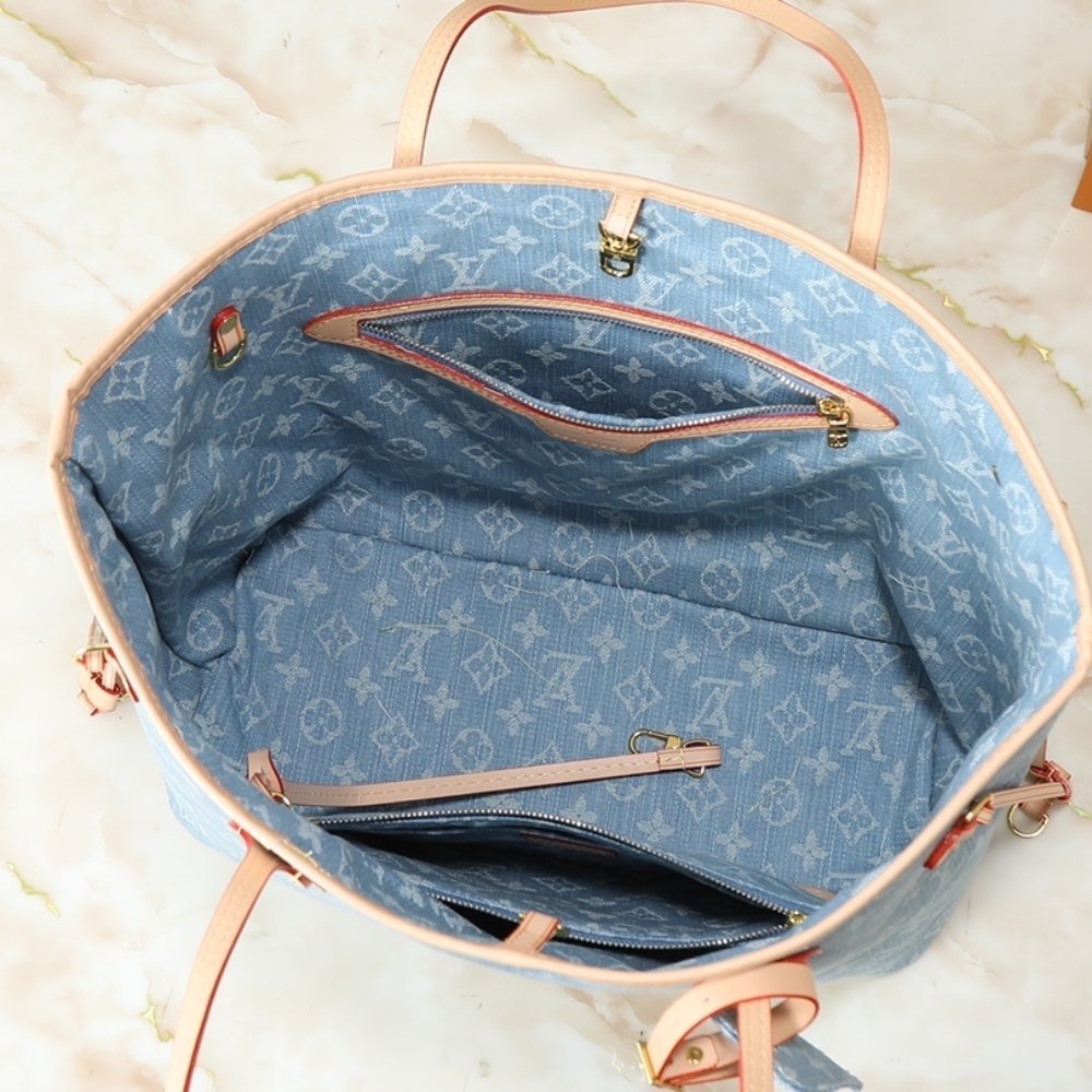 L0vis Vvtt0n Neverfull MM Bag Monogram Denim Blue 31Cm