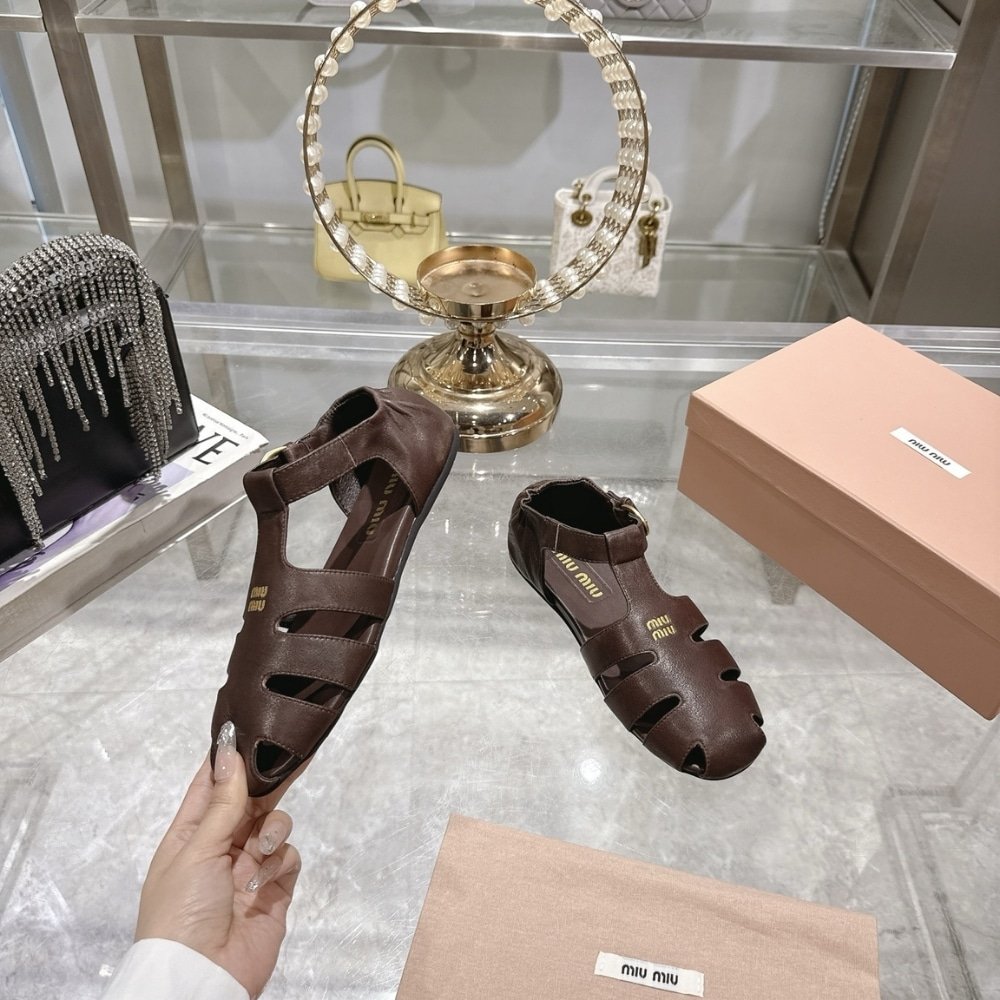 M1um1u Ruches Nappa Fisherman’s Sandals Briarwood 5E395E Efx F0Nbl F 005