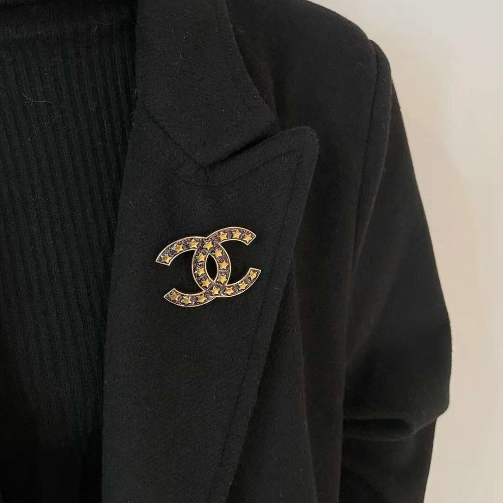 Ch**el Cc Brooch Black With Many Small Stars