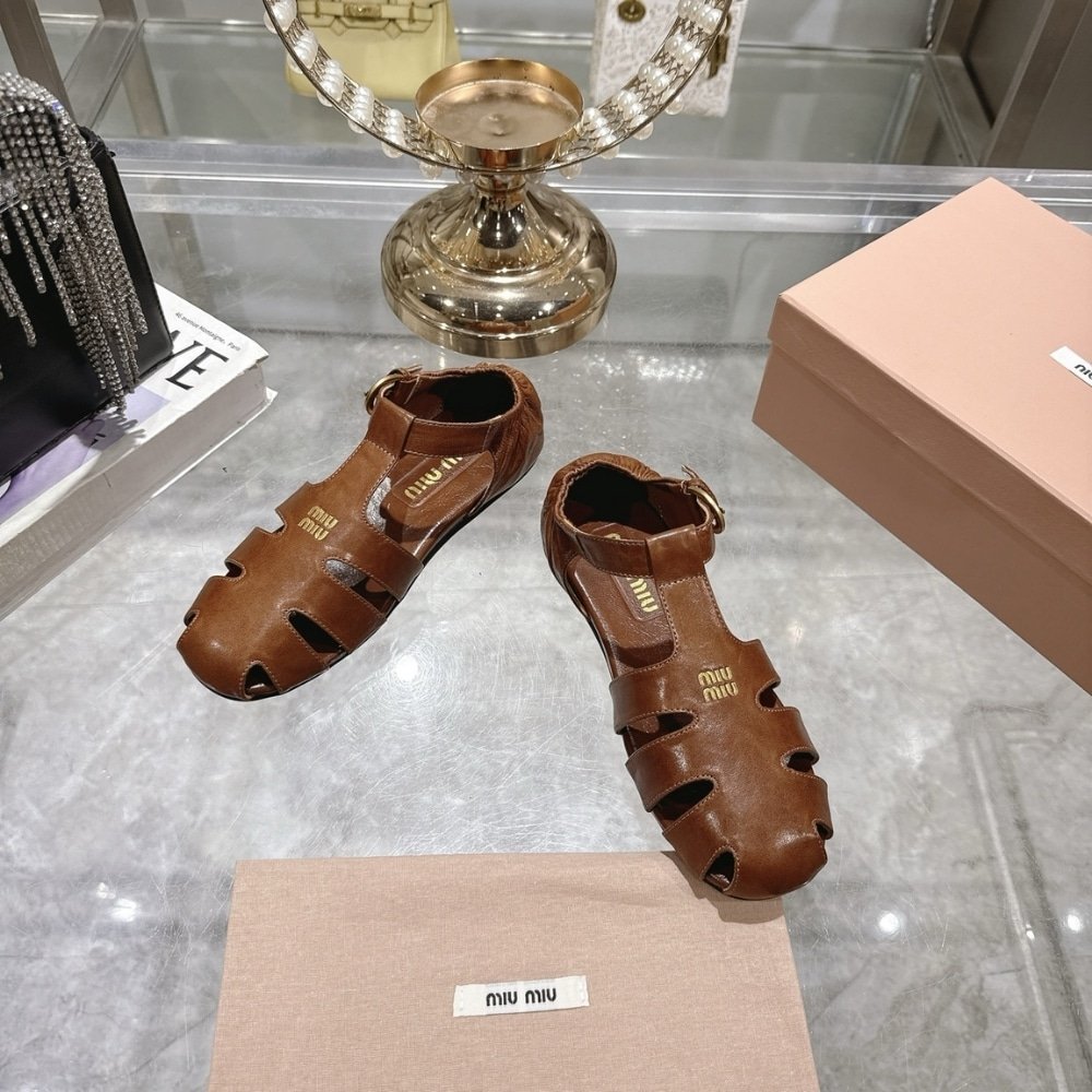 M1um1u Ruches Nappa Fisherman’s Sandals Oak 5E395E Efx F0316 F 005