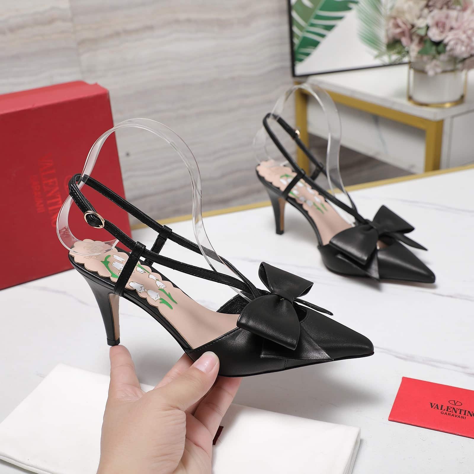 Va1e*ntin0 Bowow Slingback Pumps Black 7W2S0Mx5Ddt 0No