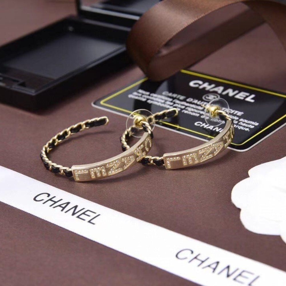 Ch**el Earrings Black Gold