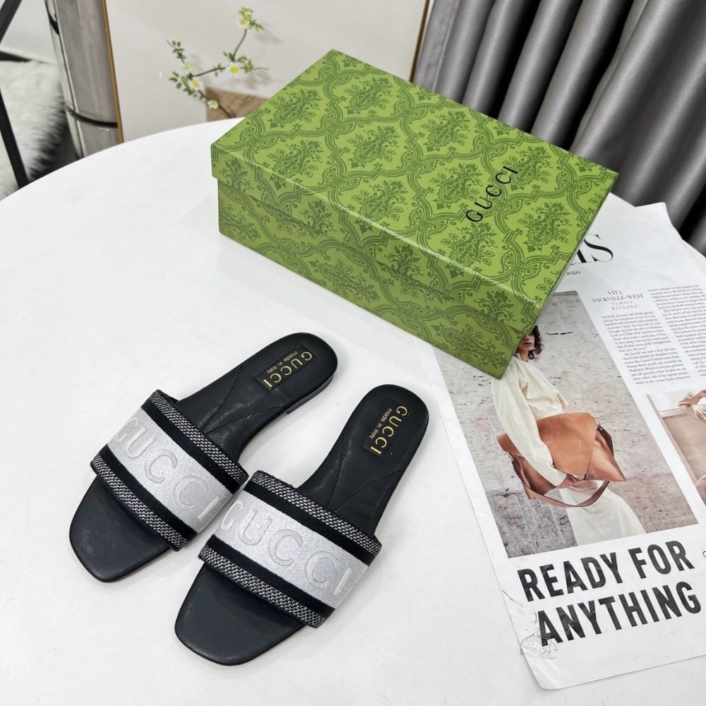 Gvc*1 Women Slide Sandal With Web Black And White 817564 Faecg 8843
