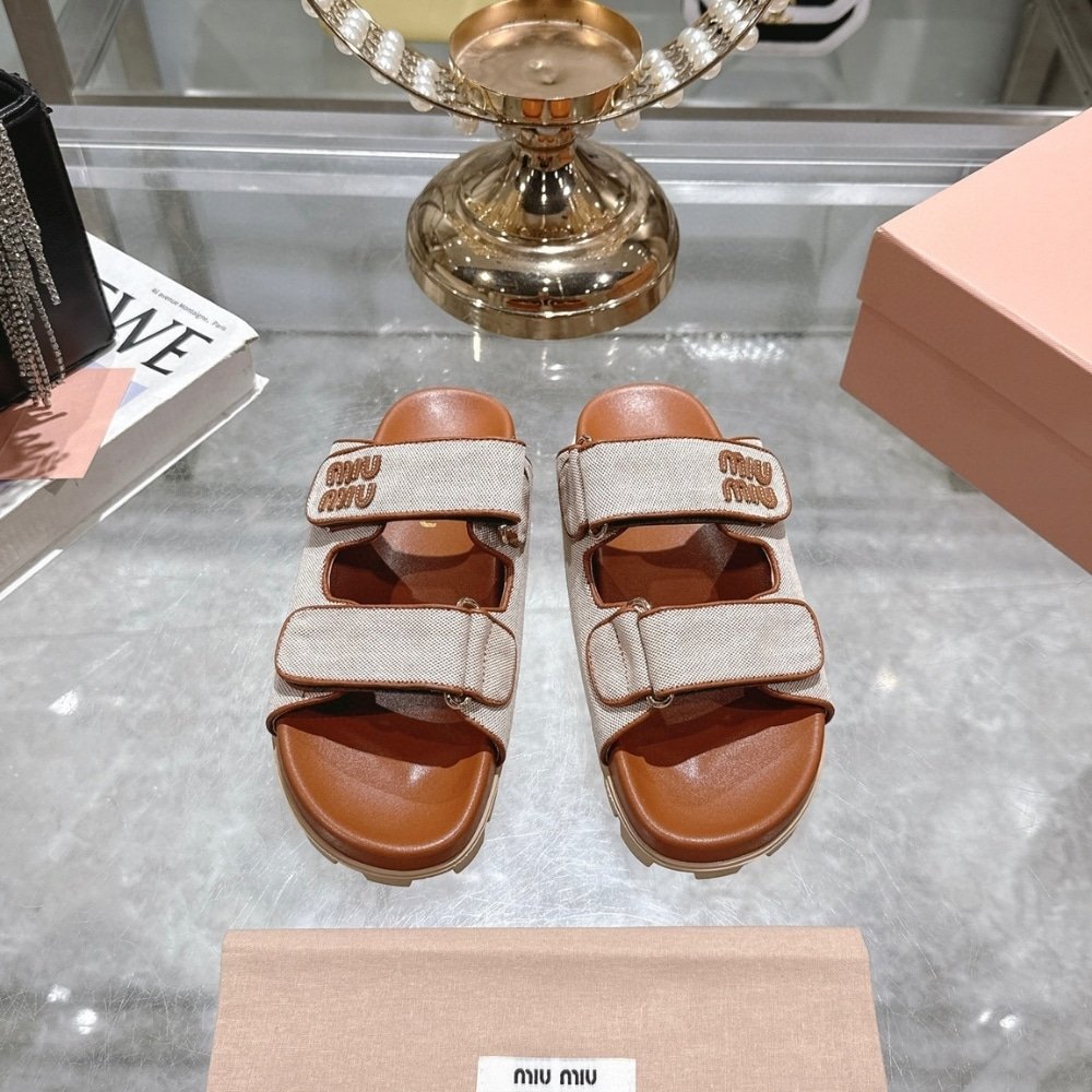 M1um1u Canvas Slides Beige And Brandy 5Xx658 Q1D F062F F 010