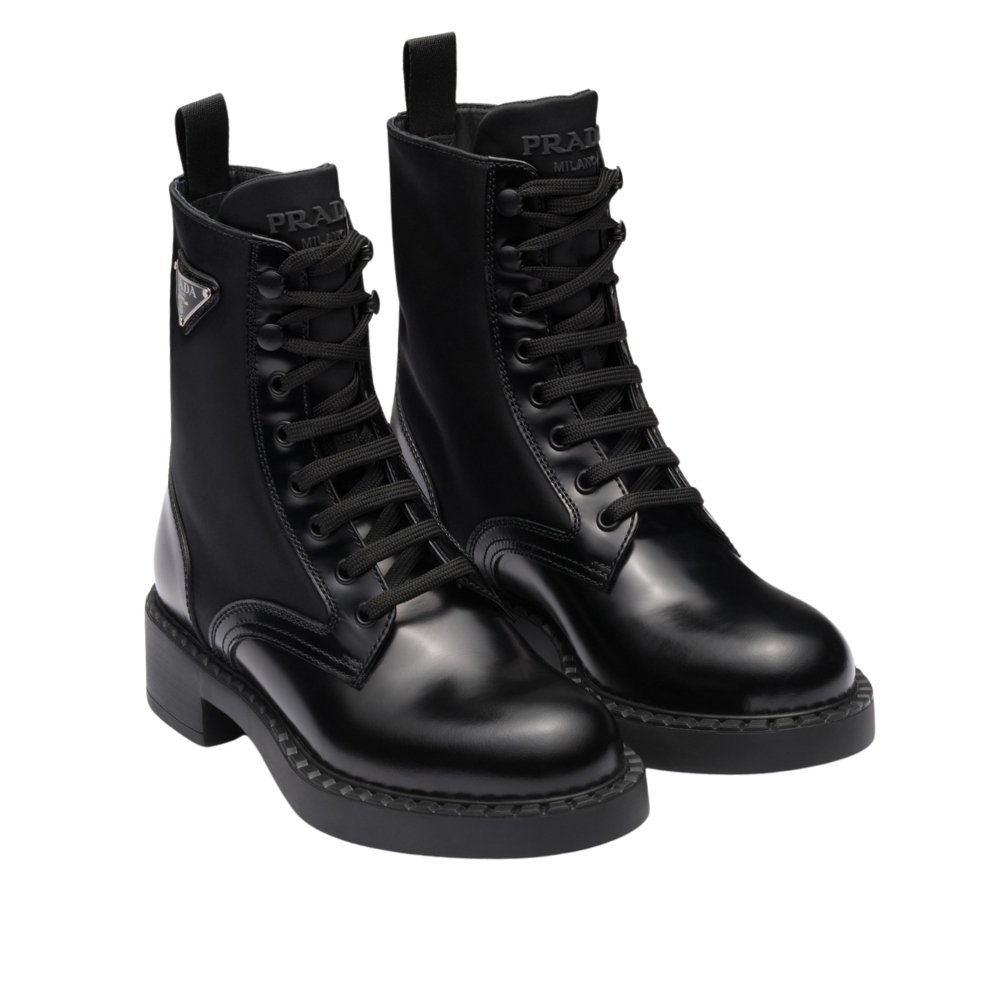 Pra*a Brushed Leather And Re Nylon Boots Black 1T782M 3Lf7 F0002 F B050