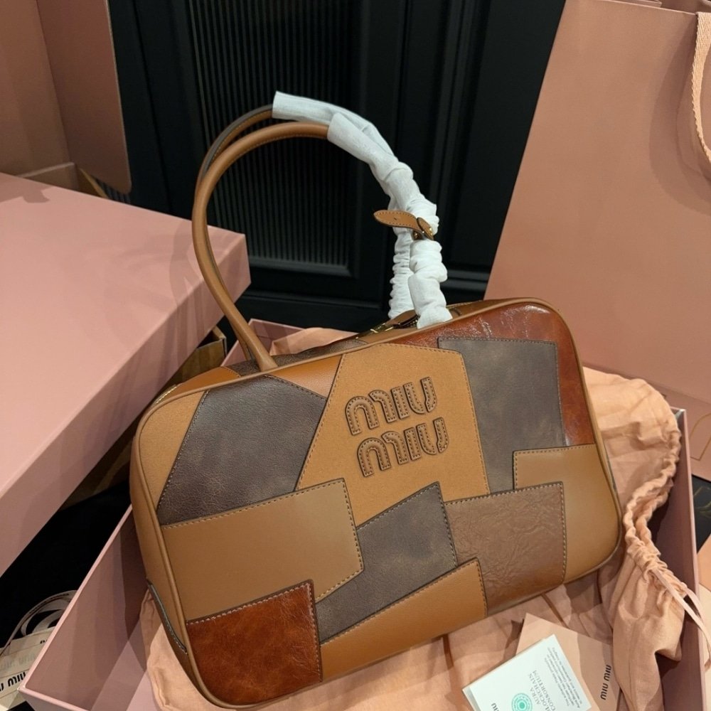 M1um1u Patchwork Beau Bag Cognac 34Cm 5Bb117 2Crv F0046 V Mln