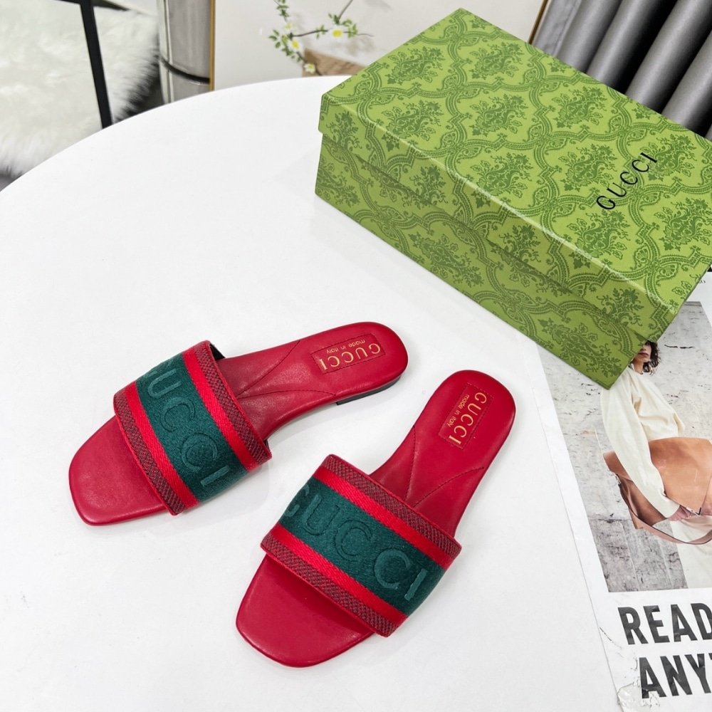 Gvc*1 Women Slide Sandal With Web Green And Red 816350 Faecg 6443