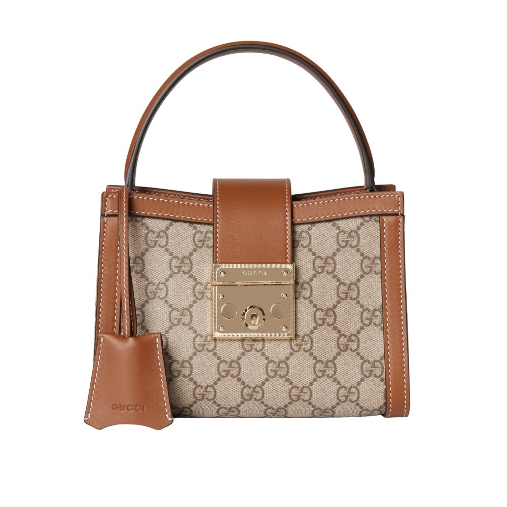 Gvc*1 Padlock Small Top Handle Bag Beige And Dark Brown 20Cm ‎‎841653 Fad6L 9758
