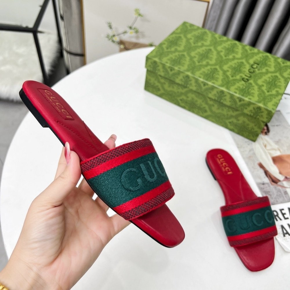 Gvc*1 Women Slide Sandal With Web Green And Red 816350 Faecg 6443