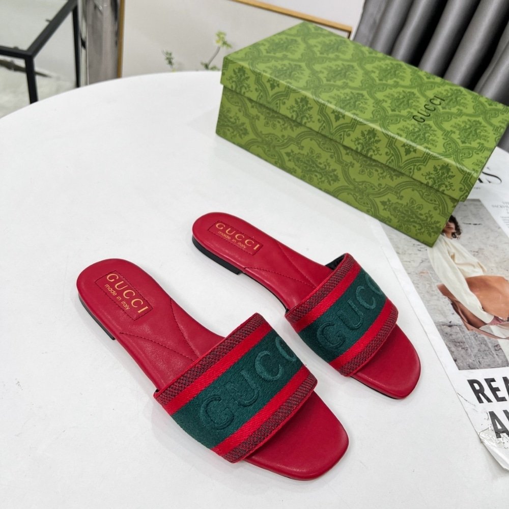 Gvc*1 Women Slide Sandal With Web Green And Red 816350 Faecg 6443