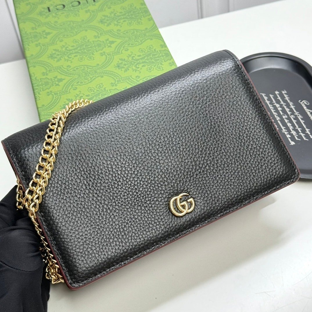 Gvc*1 Gg Marmont Wallet On Chain Black And Red Leather 20Cm 497985 Aae5F 1062