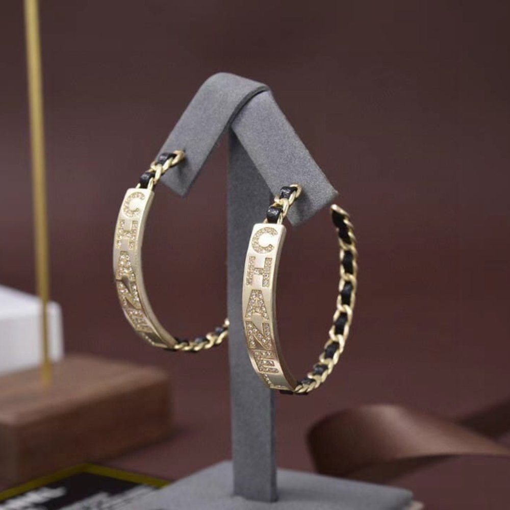 Ch**el Earrings Black Gold