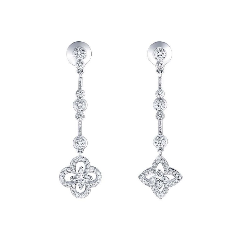 L0vis Vvtt0n Monogram Fusion Earrings White Gold Q96149