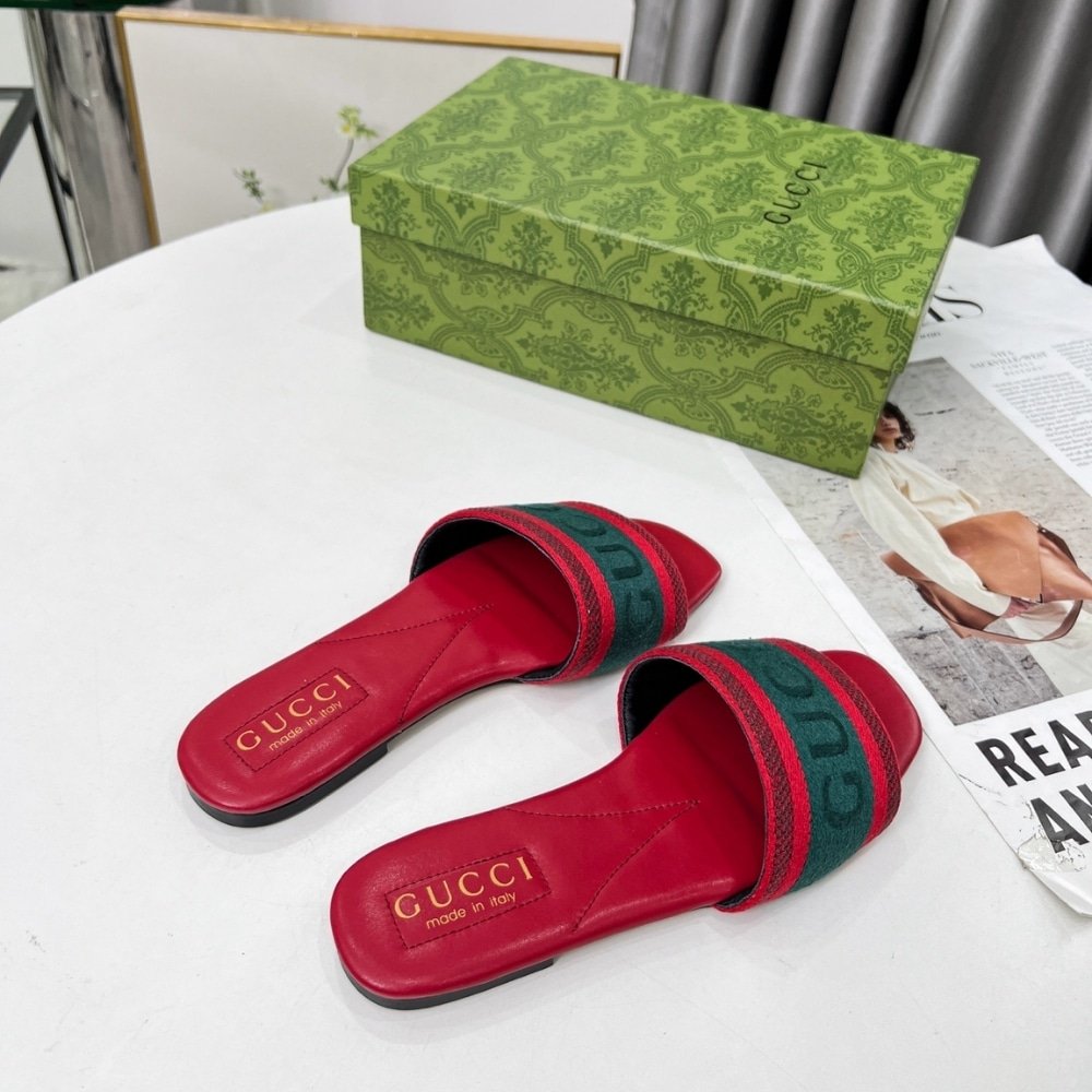 Gvc*1 Women Slide Sandal With Web Green And Red 816350 Faecg 6443