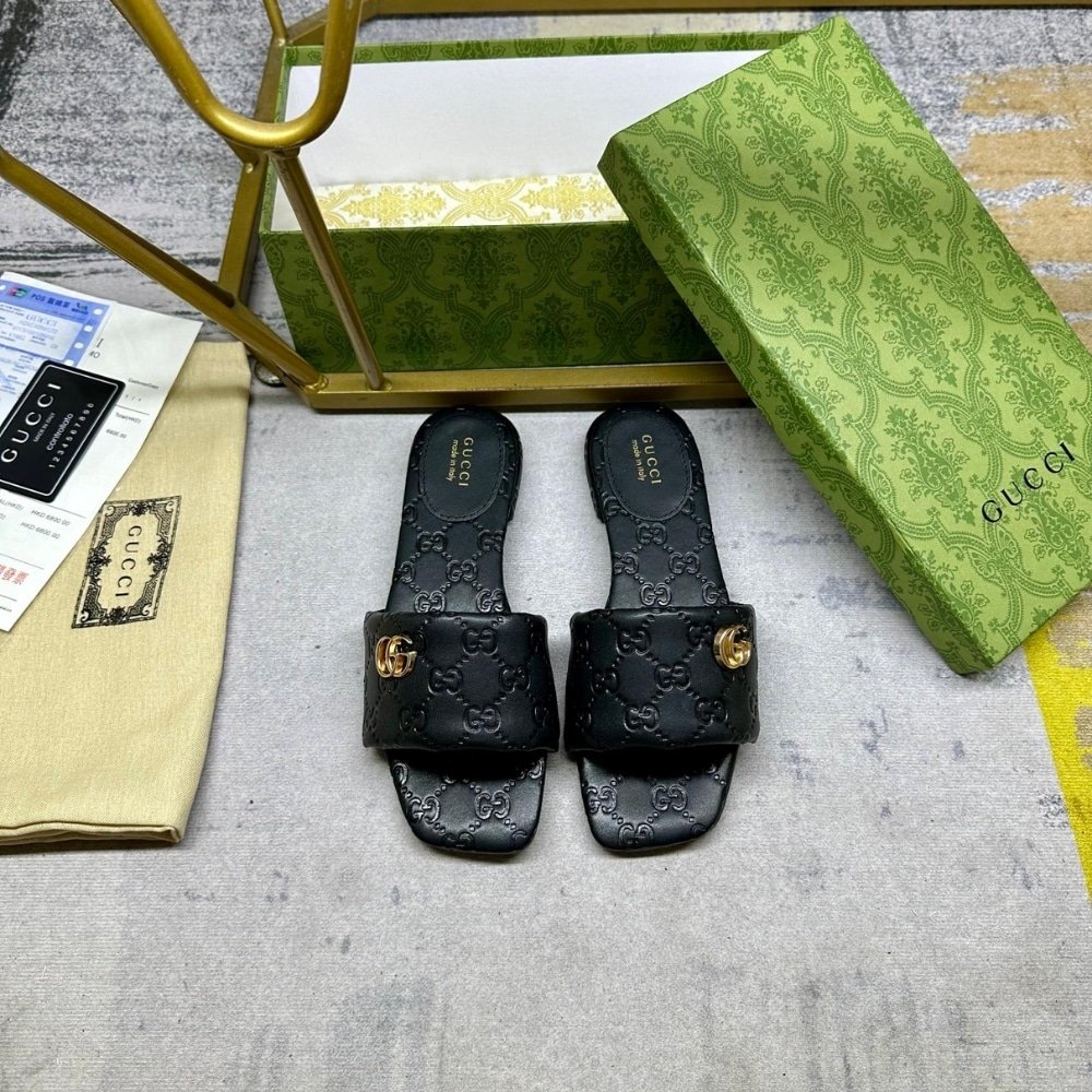 Gvc*1 Women Slide Sandal With Double G Black 816330 Aaea2 1000