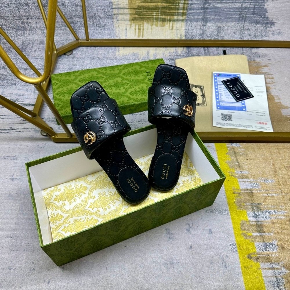 Gvc*1 Women Slide Sandal With Double G Black 816330 Aaea2 1000