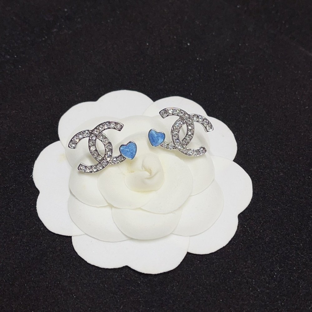 Ch**el Stud Earings Silver Blue Abf526 B19974 Naftr