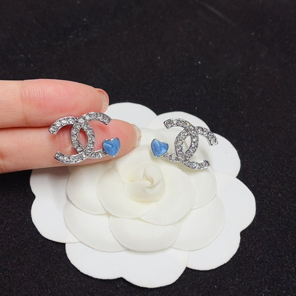 Ch**el Stud Earings Silver Blue Abf526 B19974 Naftr