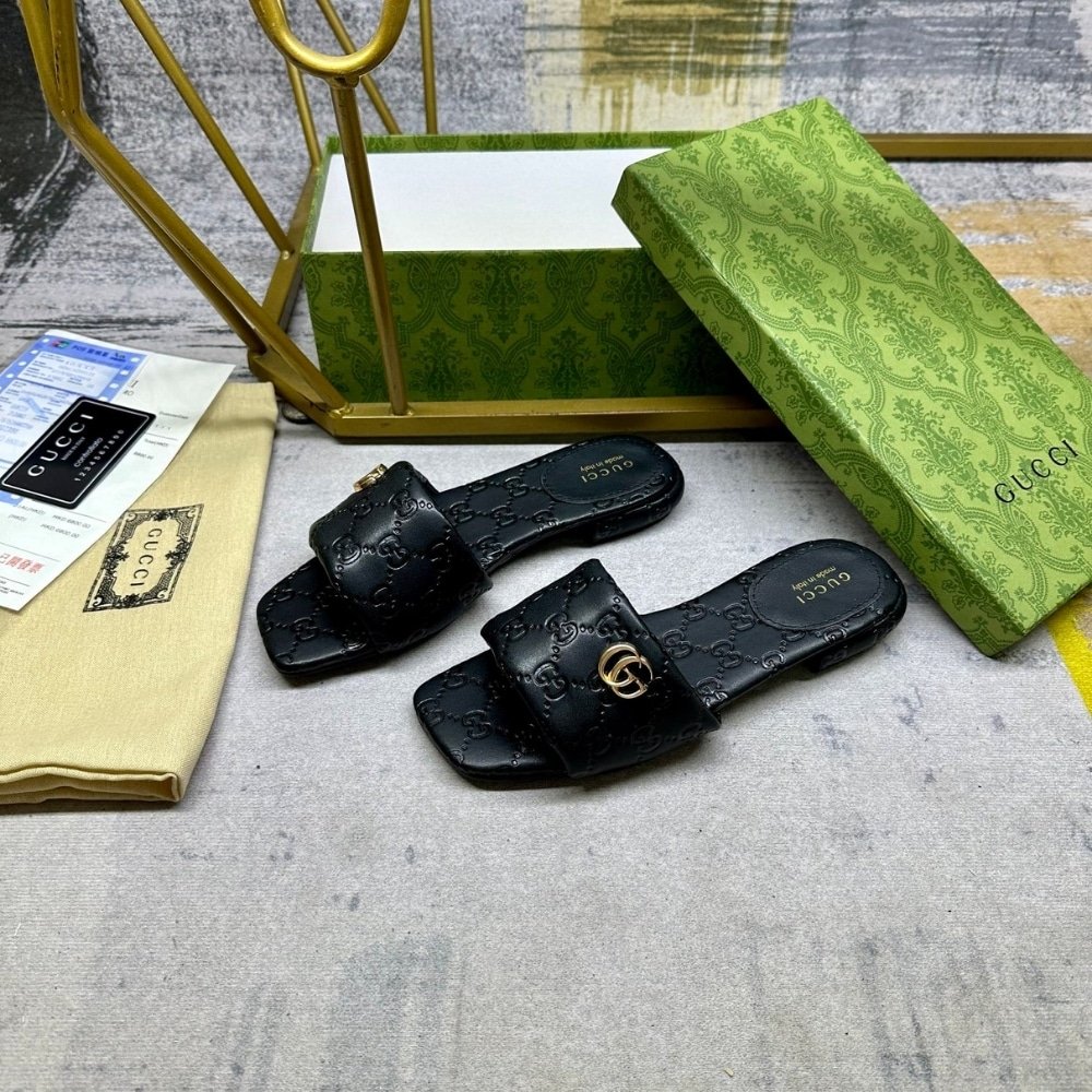 Gvc*1 Women Slide Sandal With Double G Black 816330 Aaea2 1000