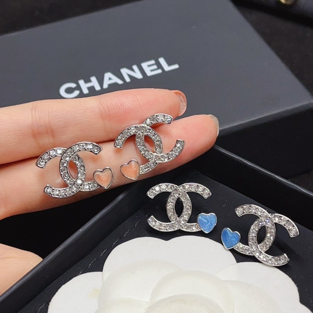 Ch**el Stud Earings Silver Blue Abf526 B19974 Naftr