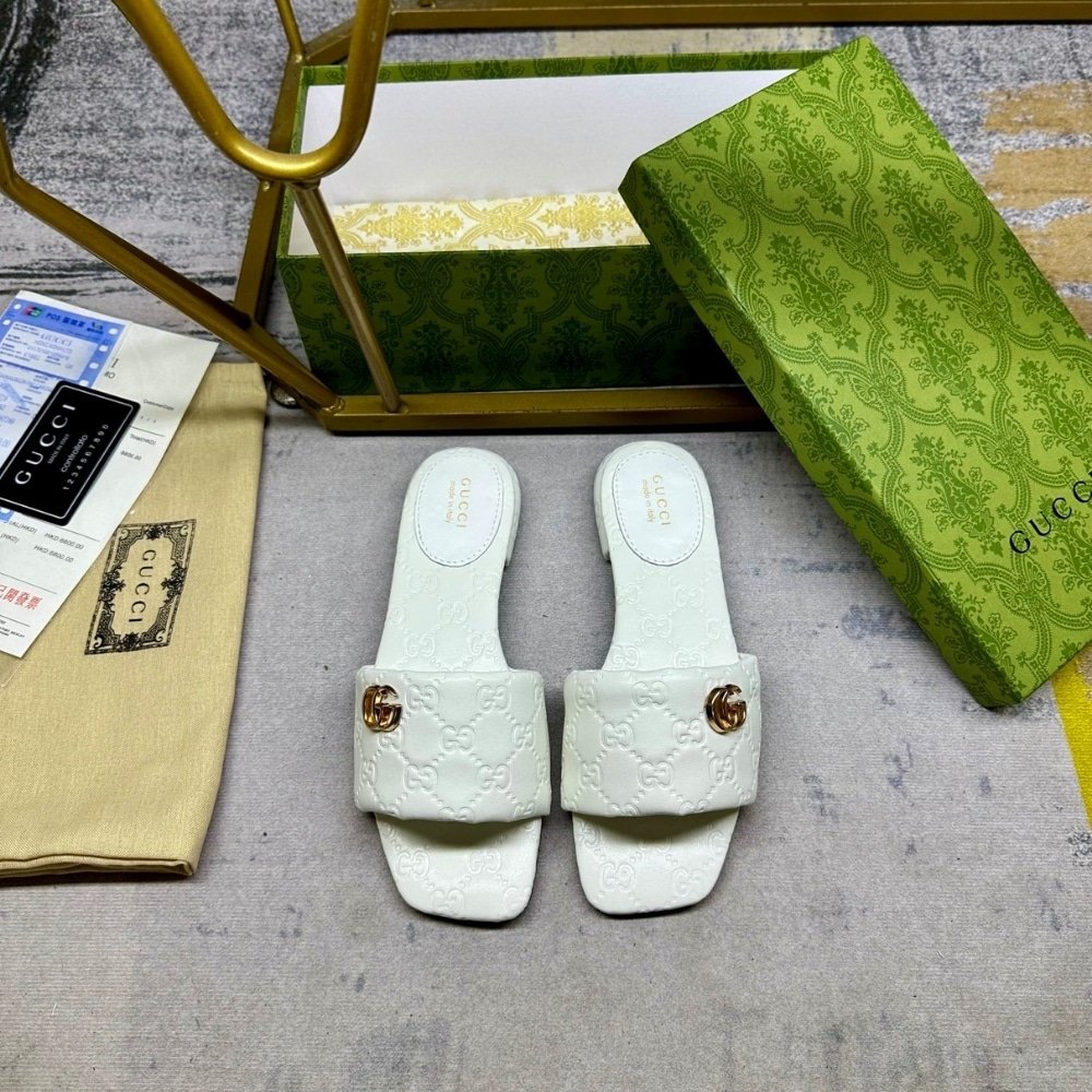 Gvc*1 Women Slide Sandal With Double G Ivory 816330 Aaea2 9540
