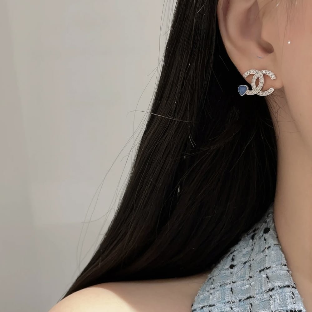 Ch**el Stud Earings Silver Blue Abf526 B19974 Naftr
